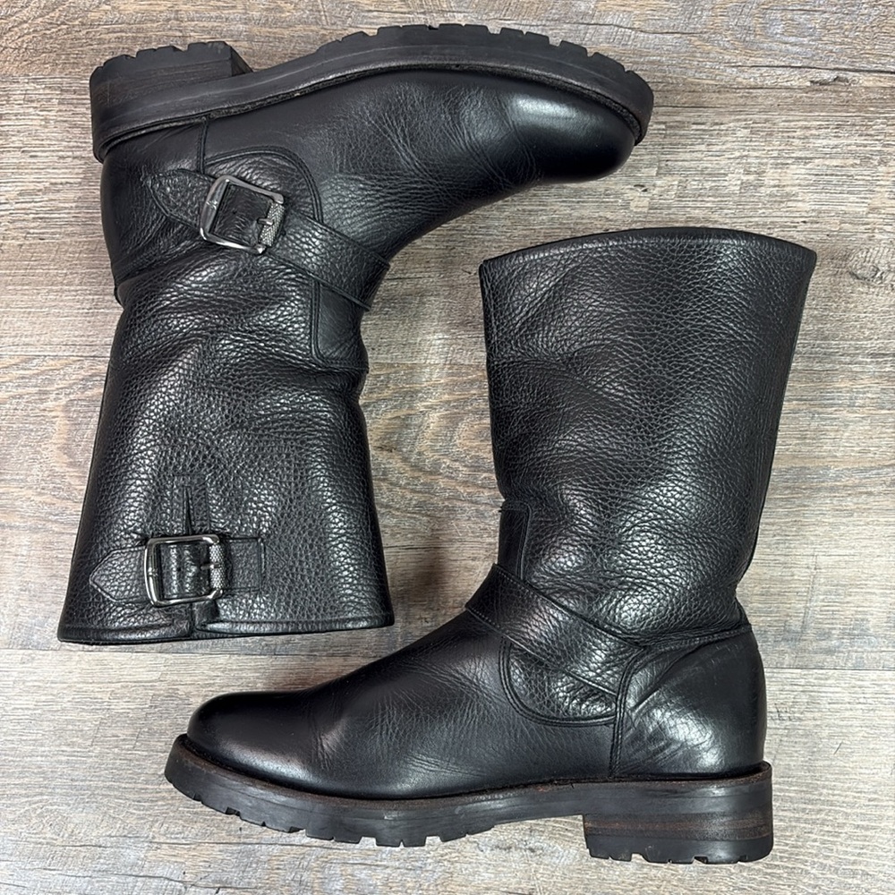 Frye Black Leather Mid-Calf Heeled Boots - Picture 4 of 10